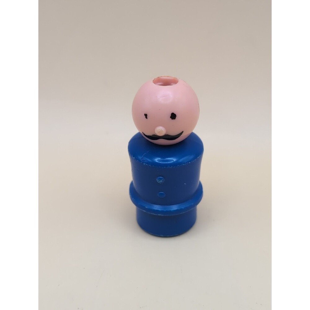 Fisher-Price Little People Figure Vintage Blue Train Conductor Missing Hat